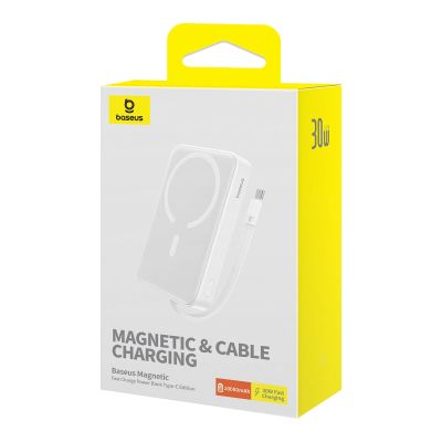 5. Baseus Magnetic Mini MagSafe 10000mAh 30W powerbank with built-in USB-C cable - white + Baseus Simple Series USB-C - USB-C 60W 0.3m cable