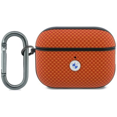 BMW Textured Sign Kevlar Metal Logo Case for AirPods Pro 3 - Orange