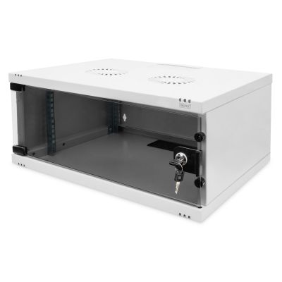 4. 19" 4U wall-mounted network cabinet, SOHO 241 x 540 x 400 mm, glass door, gray, unassembled, 60 kg