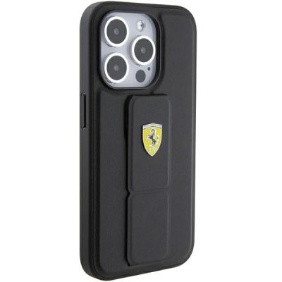 5. Ferrari Grip Stand Metal Logo case for iPhone 15 Pro Max - black