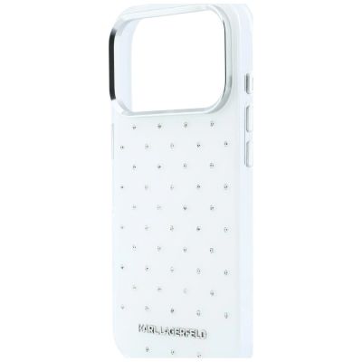 6. Karl Lagerfeld IML Rhinestones Allover and Electroplated Logo Case for iPhone 17 Pro Max / 18 Pro Max - White