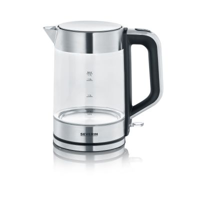 SEVERIN ELECTRIC KETTLE GLASS AND STEEL, 1.7L, CONCEALED HEATER, STRIX CONTROLLER, CABLE RECESS, WATER INDICATOR, 2200W WK3420