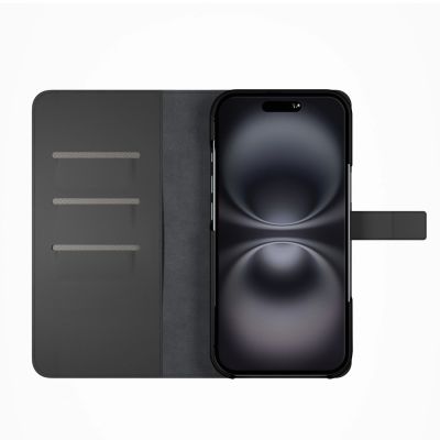 6. Puro Wallet Detachable MagSafe 2in1 PU Leather Case with Flap and Wallet for iPhone 16 - Black