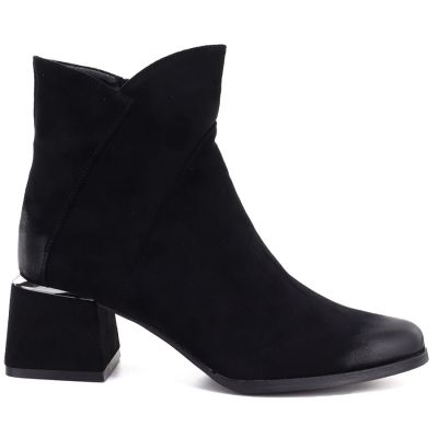 2. Women's black suede high-heeled ankle boots Potocki SZ12875