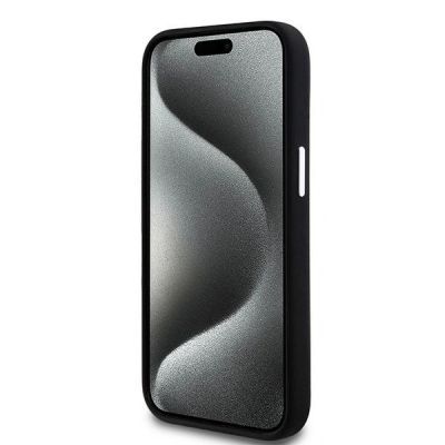 5. DKNY Liquid Silicone Small Metal Logo MagSafe Case for iPhone 15 / 14 / 13 - Black