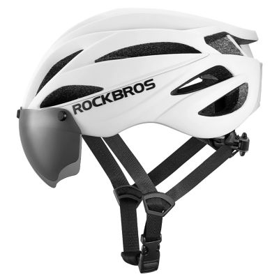 3. Rockbros Bike Helmet with Visor, Detachable UV Protective Goggles, Unisex, Matte - White