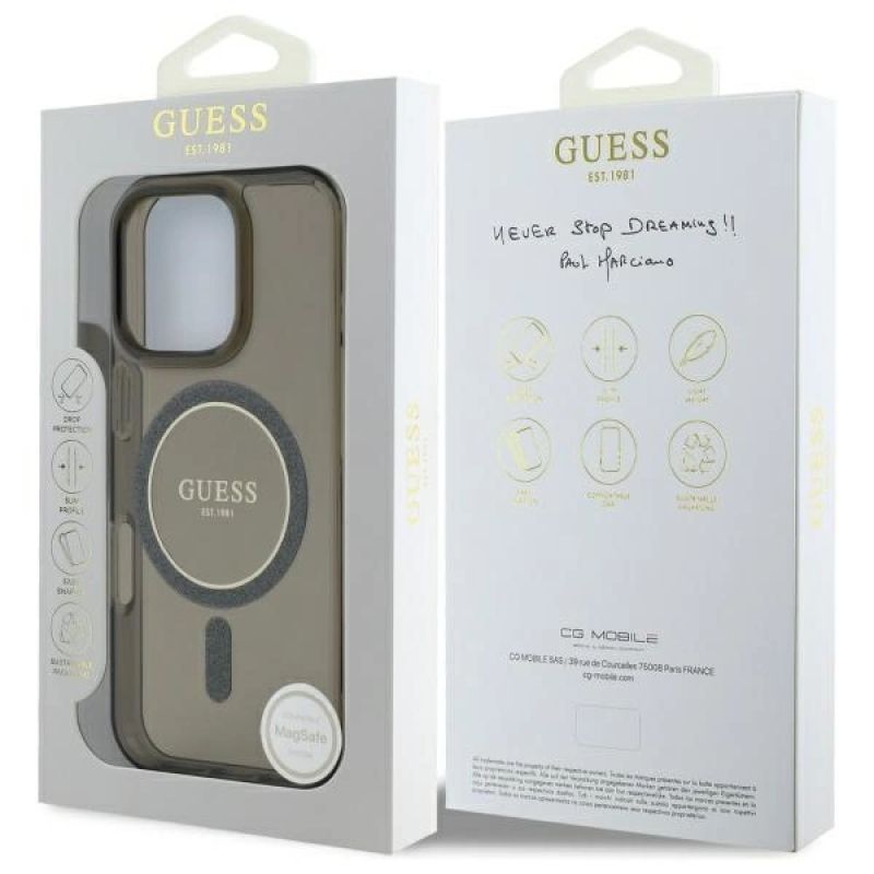8. Guess IML Glitter Circle MagSafe case for iPhone 16 Pro - black