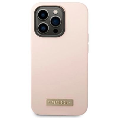 3. Guess Silicone Logo Plate MagSafe Case for iPhone 14 Pro - Pink