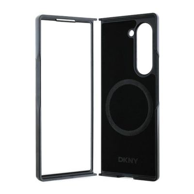 6. DKNY Magsafe Plain Leather Metal Stack Logo Case for Samsung Galaxy Z Fold 6 - Black