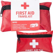 CAR TOURIST FIRST AID KIT WITH EQUIPMENT 33 ITEMS RED