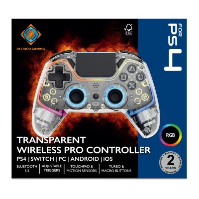 3. Deltaco Gaming GAM-169-T Game Controller Transparent Bluetooth/USB Gamepad Android, Nintendo Switch, PC, PlayStation 4, iOS