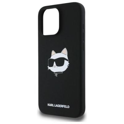 6. Karl Lagerfeld Silicone Choupette Head Print MagSafe iPhone 16 Pro Case - Black