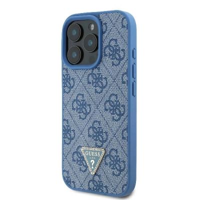 2. Guess Leather Metal Logo Strass Crossbody Case for iPhone 16 Pro - Blue