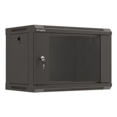 Wall-mounted installation rack cabinet 19" 6U 540x350 black glass door LANBERG (Flat Pack)