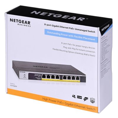 10. Switch Netgear GS108PP-100EUS 8p PoE 123W (PoE+: 8p) Unmanaged Gigabit