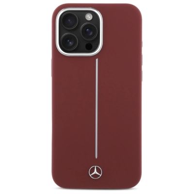3. Mercedes Silicone White Stripe MagSafe Case for iPhone 16 Pro Max - Red