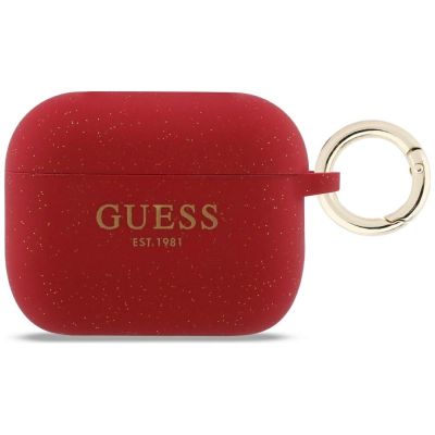 Guess Silicone Glitter Ring Case for AirPods Pro 3 - Red and Glitter