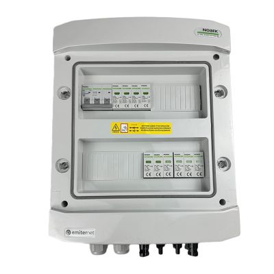 DCAC hermetic IP65 EMITER connection box with Noark 1000V DC surge arrester type 2, 2 x PV string, 2 x MPPT // Noark AC limiter type 2, 10A 3-Ph