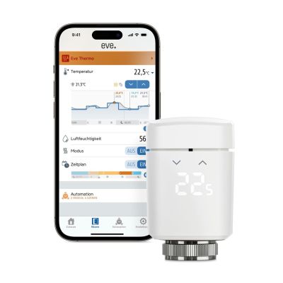2. Eve Thermo Matter - smart thermostat (compatibility: Apple Home, Samsung SmartThings, Alexa, Google Home, Home Assistant)