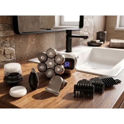 6. ELDOM G61 5W 7-BLADE SHAVING RAZOR, 60 MIN. RUN TIME + TRIMMER + HAIRDRYER ATTACHMENTS IPX6