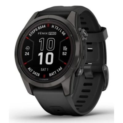 Garmin Fenix 7S Pro 42mm Sapphire Solar Gray Titanium DLC Watch with Black Strap