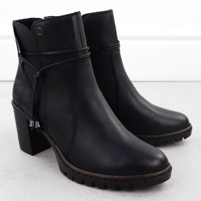 3. Black Leather Block-Heel Ankle Boots Rieker Y2567-00