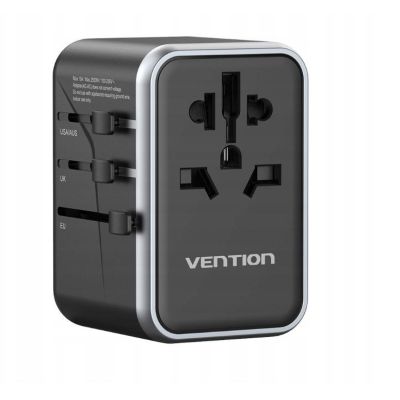 2. Vention 65W GaN Universal Travel Adapter with Charger 2x USB-A 2x USB-C Black