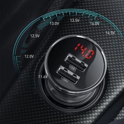 10. Baseus 2x USB 4.8A 24W car charger with LCD + 3in1 cable USB - USB Type C / micro USB / Lightning 1.2m black (TZCCBX-0G)