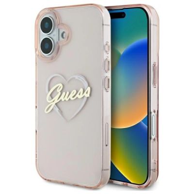 Guess IML Heart Case for iPhone 16 - Pink