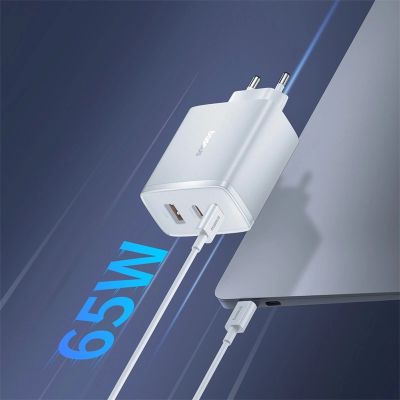 8. Baseus Cube Pro 65W GaN charger 2x USB-C USB-A - white