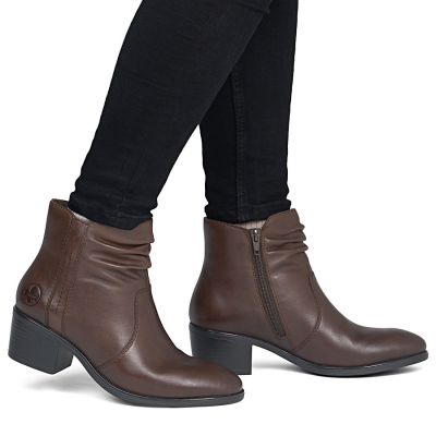 6. Women's brown leather ankle boots on a block heel Rieker 73953-27