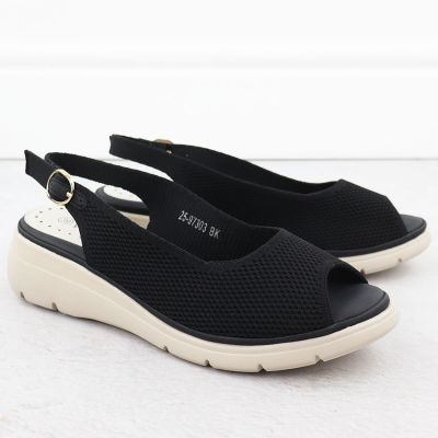 2. Women's black textile wedge sandals Vinceza 97303