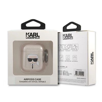 3. Karl Lagerfeld Glitter Karl's Head Case for AirPods 1/2 - Gold