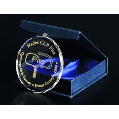 Engraved glass medal with case