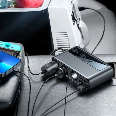 7. Joyroom JR-CL06 9in1 car charger 154W 5x USB-A / USB-C / 3x cigarette lighter socket PD QC PPS - black