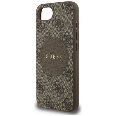 6. Guess 4G Circle Classic Logo MagSafe case for iPhone 16e - brown