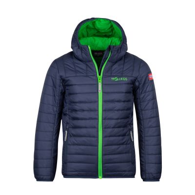 Trollkids Kids Eikefjord Jacket, navy/bright green, ultralight transitional jacket for boys/girls (463-100)