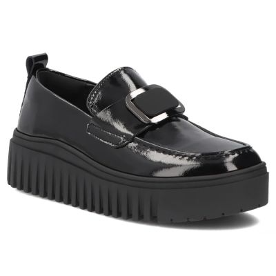 Women's leather platform moccasins, patent leather, black, Filippo DP8269