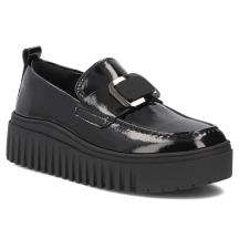 Women's leather platform moccasins, patent leather, black, Filippo DP8269