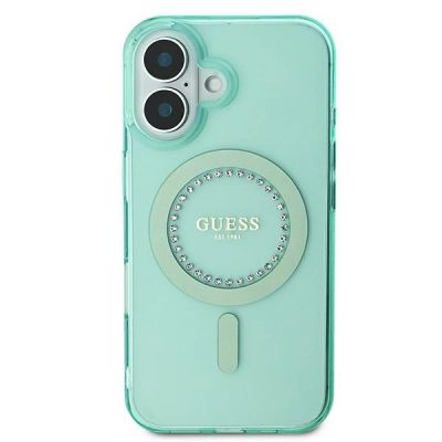 3. Guess IML Rhinestones MagSafe iPhone 16 Case - Green