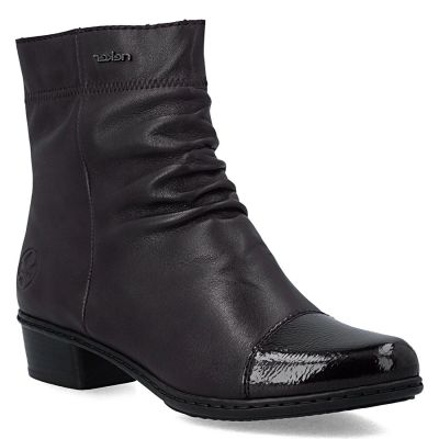 7. Women's leather ankle boots with heels, brown, insulated, Rieker Y0773-25