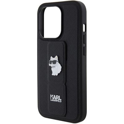 7. Karl Lagerfeld Gripstand Saffiano Choupette Pins case for iPhone 15 Pro - black