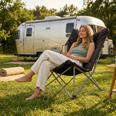11. HIGH DELUXE CAMPING CHAIR WITH CUSHION ANTHRACITE REDCLIFFS