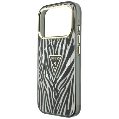 6. Guess IML Zebra Glitter Triangle Logo MagSafe Case for iPhone 17 Pro Max / 18 Pro Max - Silver