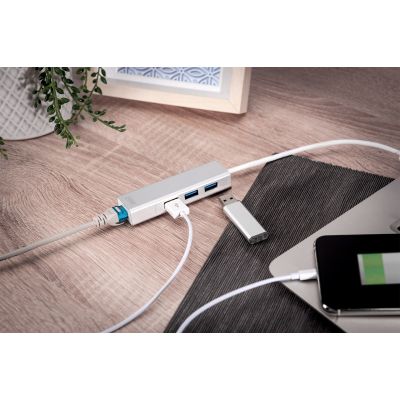 4. HUB 3-port USB 3.0 SuperSpeed with LANGigabit LAN adapter, aluminum