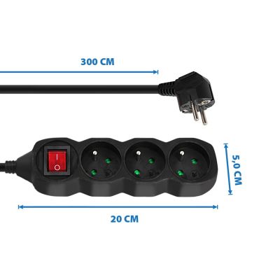 7. ESPERANZA 3-OUTLET POWER STRIP WITH 3M SWITCH, BLACK ELK211K