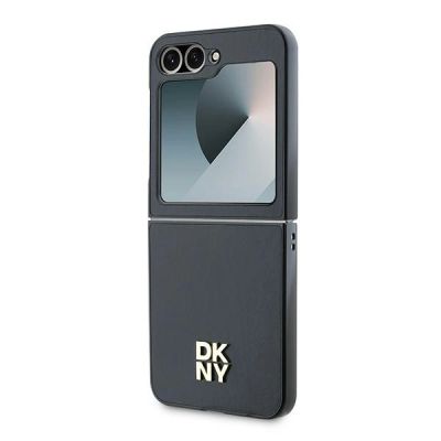 6. DKNY Leather Metal Stack Logo Case for Samsung Galaxy Z Flip 6 - Black