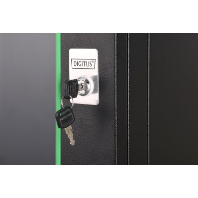 23. DYNAmic 19" 9U wall-mounted network cabinet 600x450, glass door, black, undivided, assembled, 60kg
