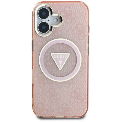 3. Guess IML Metal Glitter 4G Circle Triangle MagSafe case for iPhone 16 - pink
