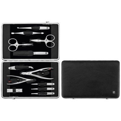 2. ZWILLING TWINOX Manicure Set – Black Leather Case, 12 Pieces